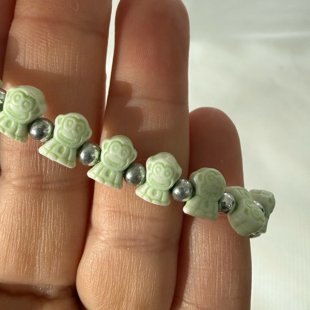 Green and Orange Buddha Bead Bracelet Set of 2 - Picture 5 of 6